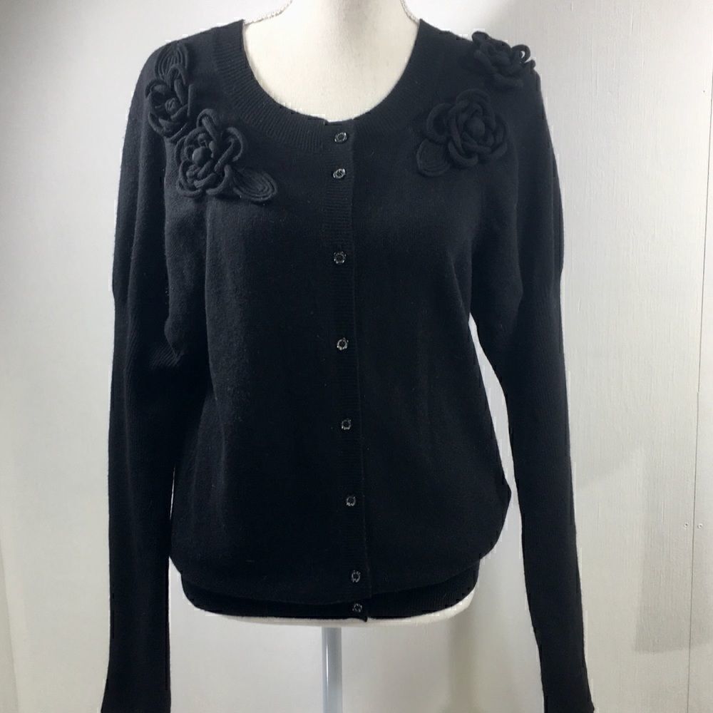 Love Moschino Black Buttoned Flower Cardigan. 6
